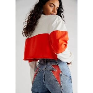 Free People Blue and Red Flare Jeans